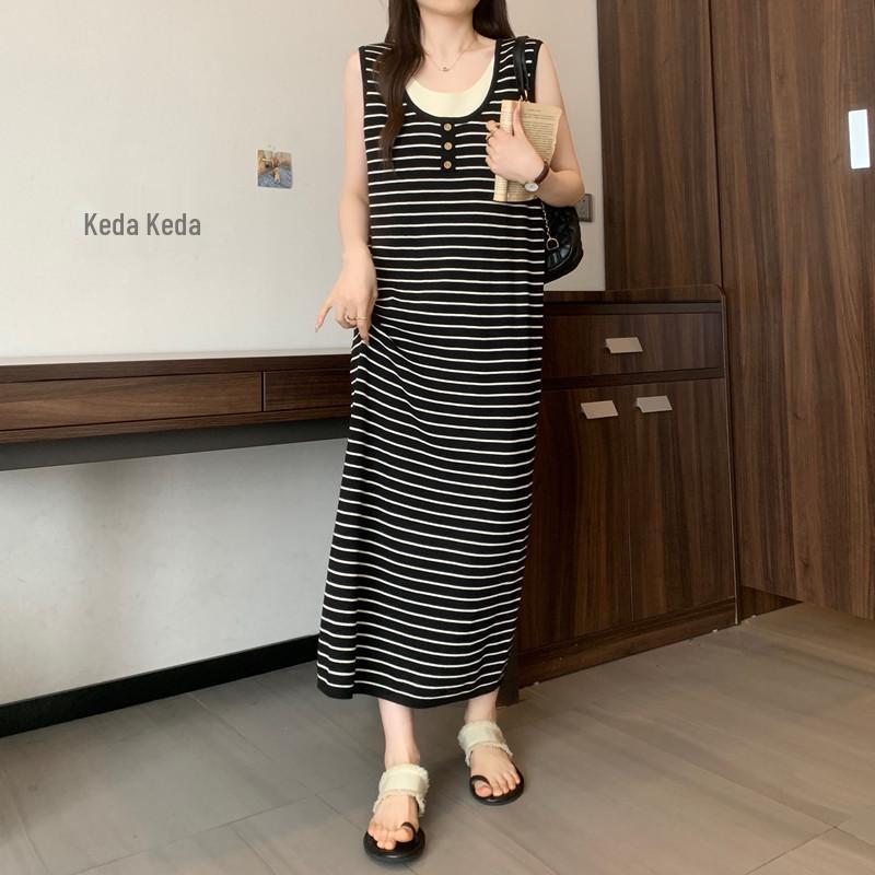 Plus Size Women s Color Block Sleeveless U-Neck Dress: Stylish Two-Piece Design for Spring/Summer 3XL Plus