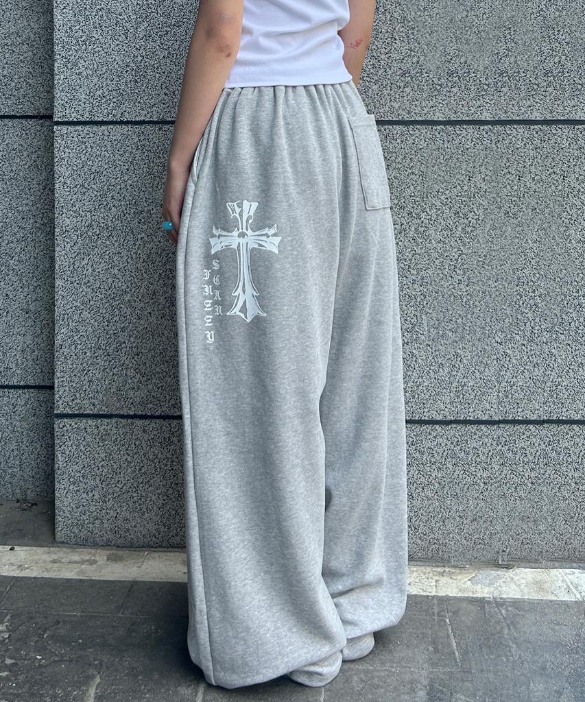 FUZZY SCAN Gothic Line Cross-Curved Balloon Pants Black