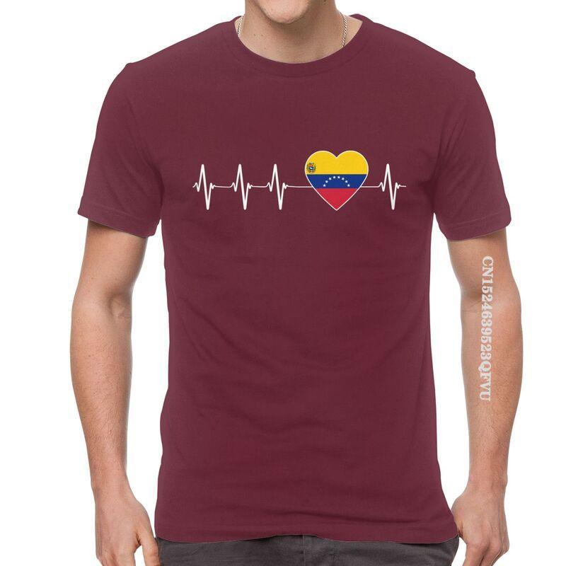 Venezuelan Heartbeat T Shirts Men Fashion T Shirt Cotton Oversized I Love Venezuela Flag Heart Tshirt Unique Tees Tops