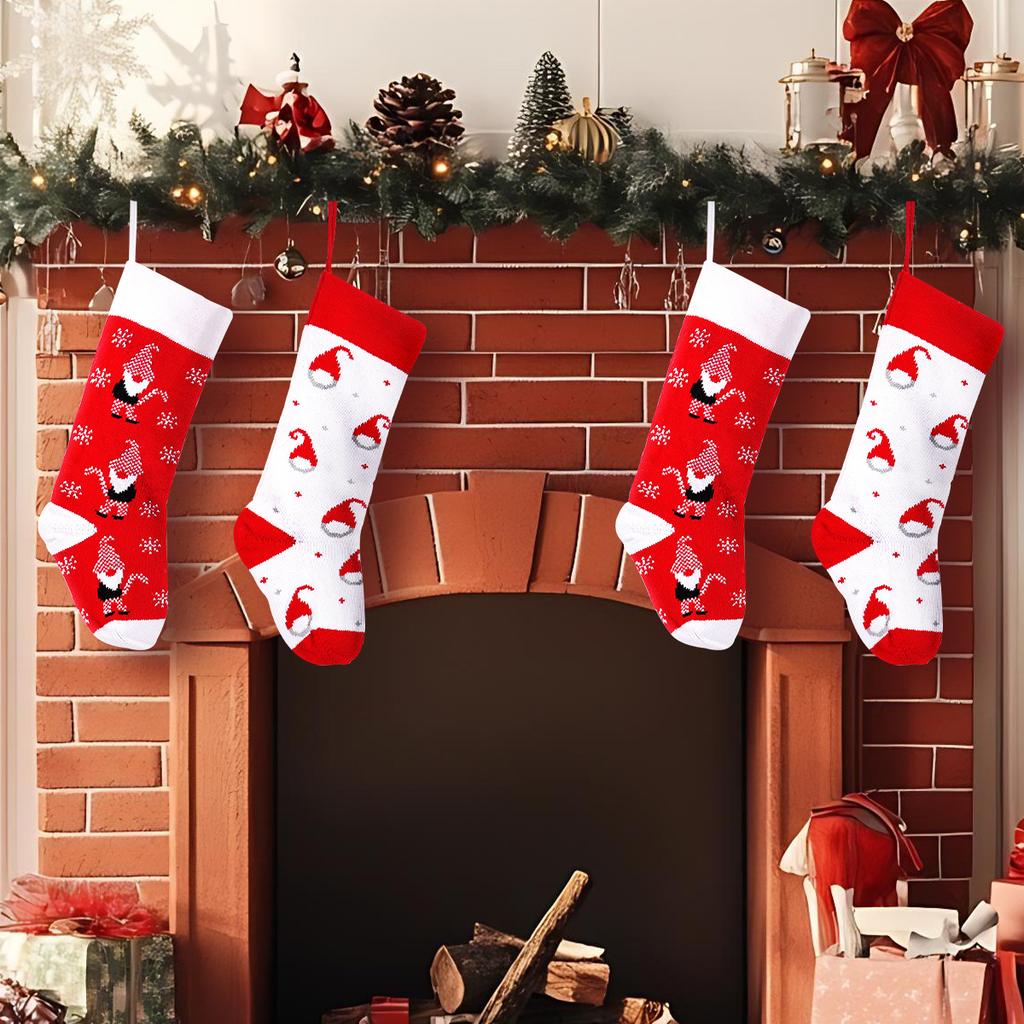 Christmas Knitted Christmas Stockings Red And White Old Man Gift Bag Christmas Tree Pendant Children'S Gift Candy Bag