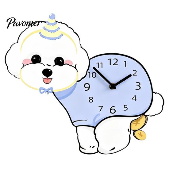 Easy Setup Wall Clock Pooping Dog Clock, Wooden with Swinging Pendulum, Silent Non Ticking Pet Lover for Living Room Home Office, Gift