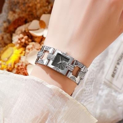Women Rhinestone Bracelet Watch Square Dial Classic Casual Formal Dress Quartz