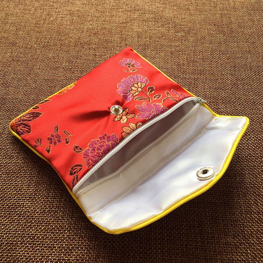 Floral Chinese Handmade Zipper Brocade Coin Purse Wallet Handbags Jewelery Storage Jewelery Bag