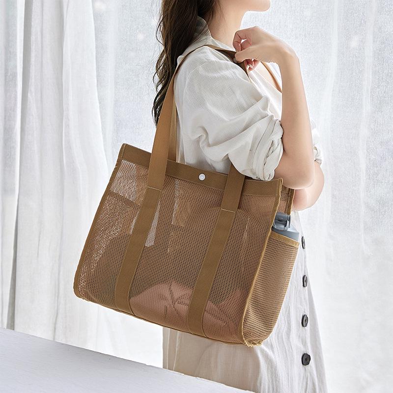 Geantă de înot portabilă din plasă cu buzunare multiple, poliester, de mână, organizator de plajă