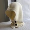 Pure Wool Balaclava Women's Winter Knitted Warm Ear Protection Hat Scarf Integrated Hooded Neck Scarf