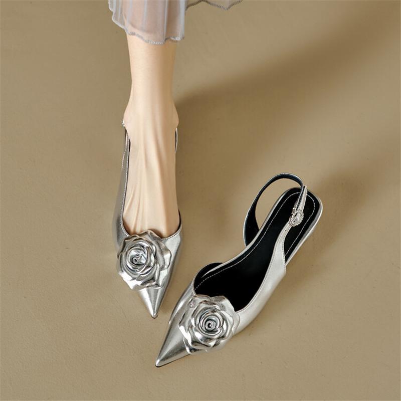 Fashion New Sheepskin Summer Sandals Pointed Toe Chunky Heels Sandals for Women Zapatos Mujer Cover Toe Camellia Sandals Ladies Shoes