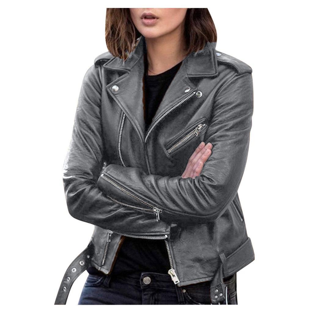 Giacca da Moto da Donna Taglie Forti in Ecopelle PU per Primavera, Autunno e Inverno