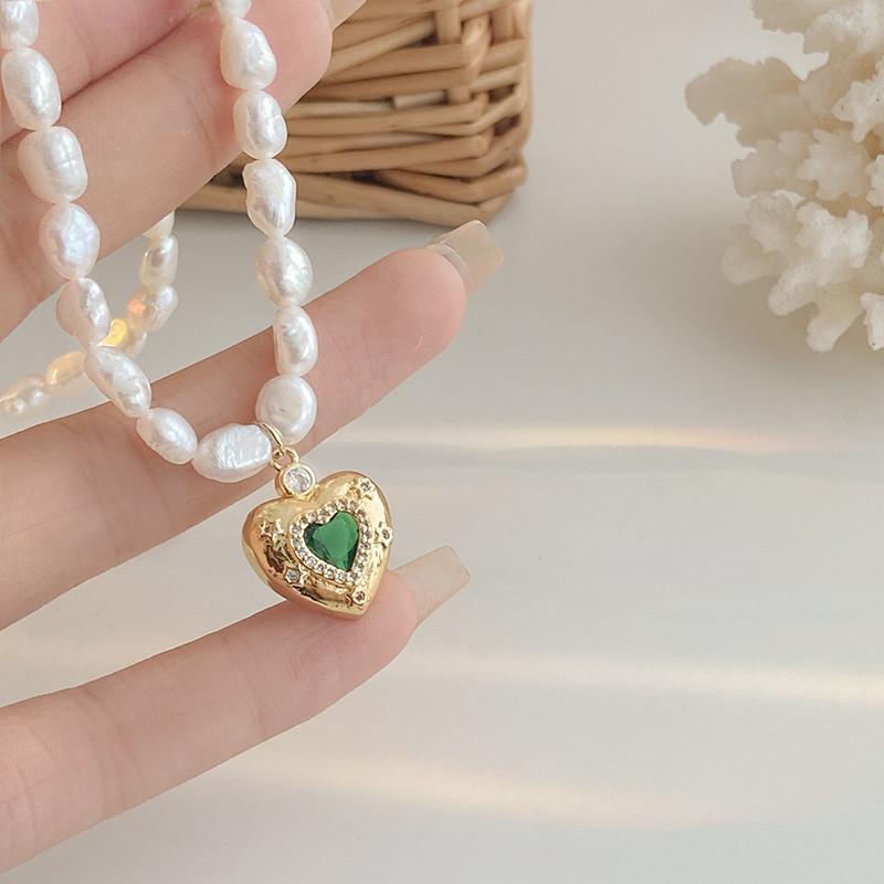 

Baroque Special-Shaped Freshwater Pearl Necklace Women S Fashion Micro-Inlaid Zircon Love Pendant Neck Chain Irregular Collarbone Chain