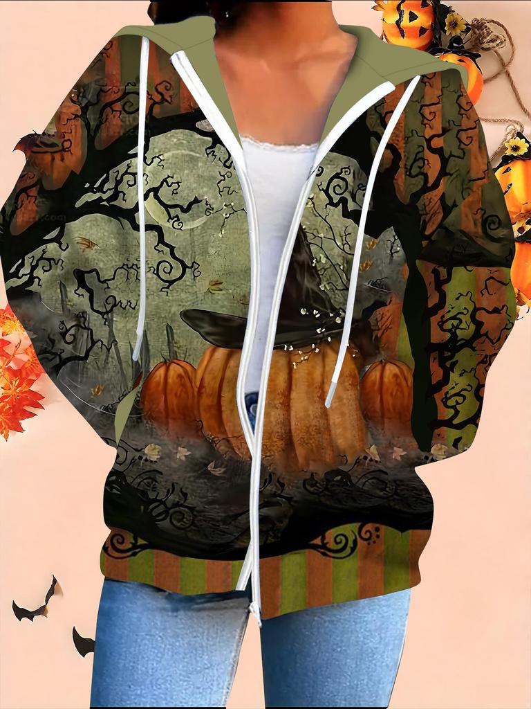 Halloween 3D-gedruckter Kapuzen-Cardigan Übergröße Herbst Winter Retro
