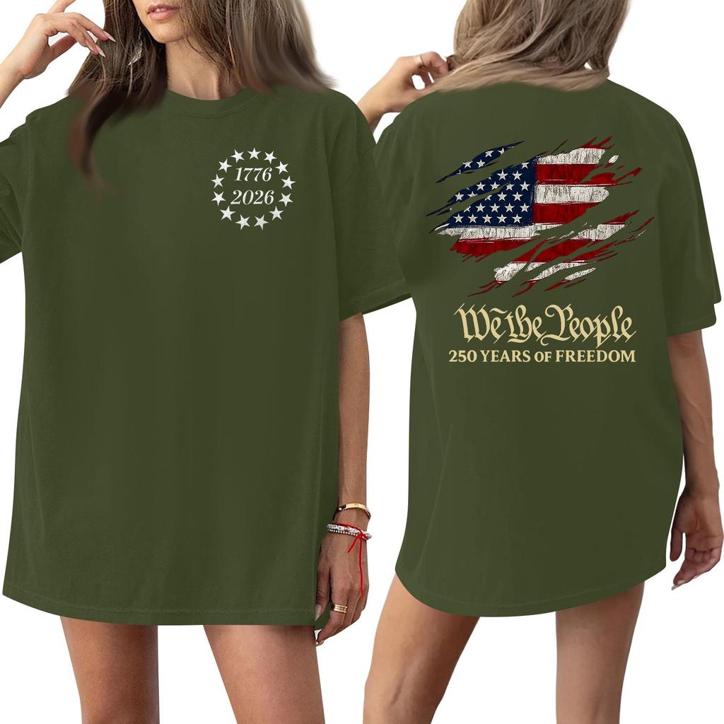 Women Casual Crew Neck Short Sleeve T Shirt 250th Anniversary Graphic Print Loose Fit Lightweight Top