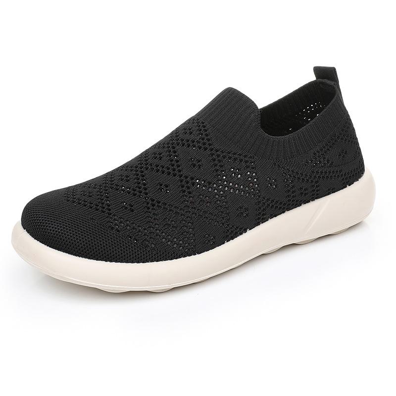 

Spring and Autumn new shoes women s flying woven breathable mesh soft sole wear-resistant fashion shoes casual sports women s shoes 41 чёрный
