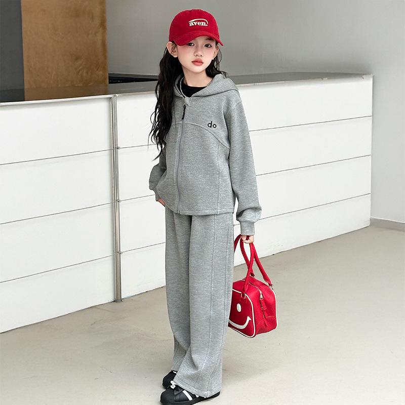 Girls' Fashionable Hooded Jacket & Straight-Leg Pants Set - Autumn 2025 Collection for Big Kids