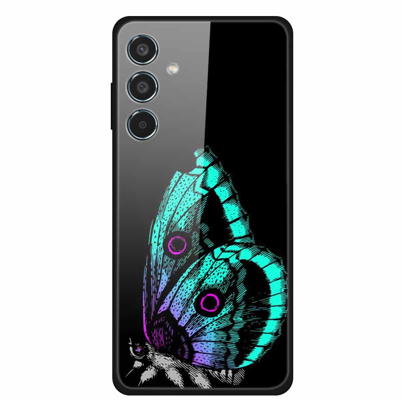 Glass Cellphone Case For Samsung Galaxy M35 Hard Plastic Back Cover For Samsung M 35 Flowers Painted Cases Fundas Shell Shield