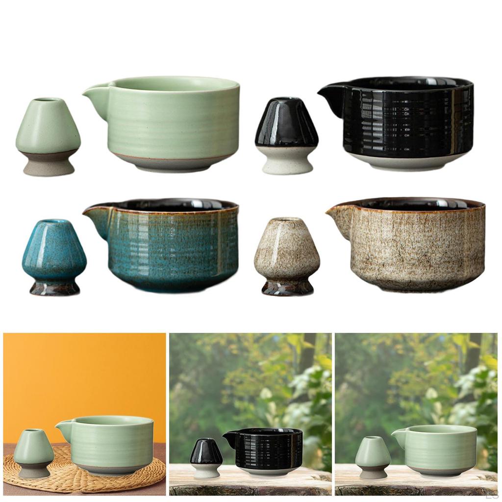 2-teiliges Matcha-Set Schale mit Ausguss für Teeliebhaber Utensilien Handgefertigt Japanische Zubereitungswerkzeuge