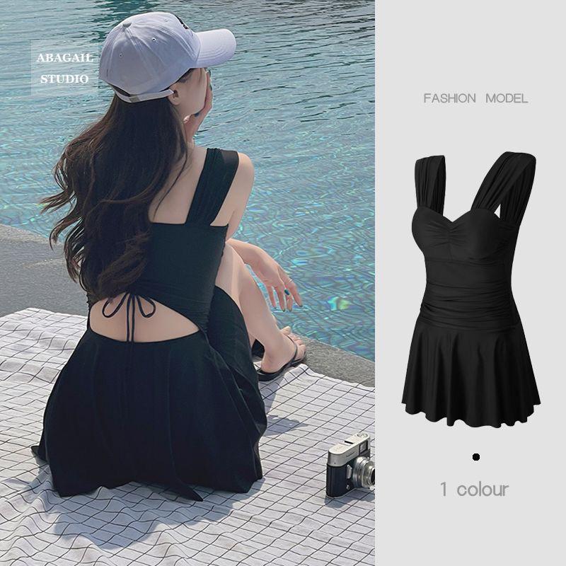 Women's Sexy Sporty Solid Color Strappy One-Piece Swimsuit - Slim-Fit Backless Hot Spring Swimwear