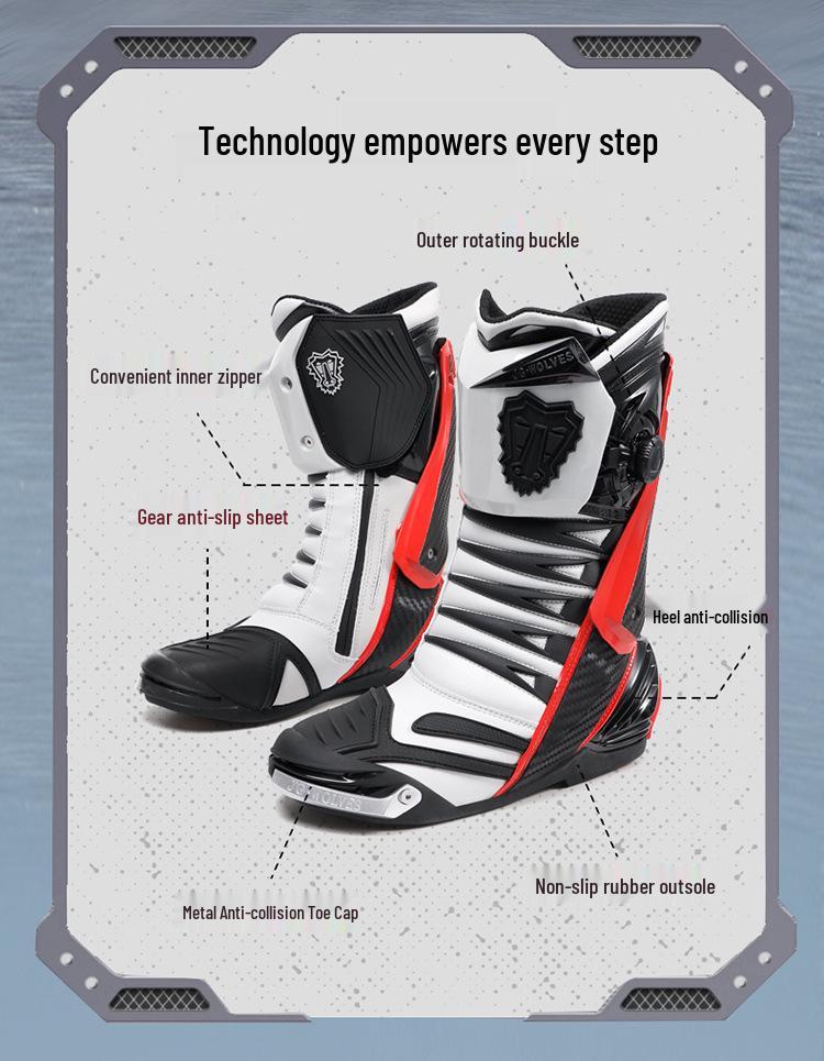 Nine-core Wolf Motorcycle Shock-Absorbing Anti-Fall Off-Road Long Boots for Kids, Wear-Resistant Track Riding Shoes for All Seasons.