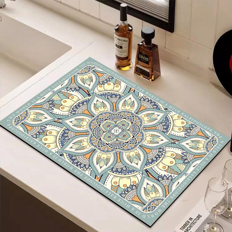 Large Kitchen Absorbent Mat American Style Draining Coffee Dish Drying Pad Printed Tableware Mats Quick Dry Tableware Placemat