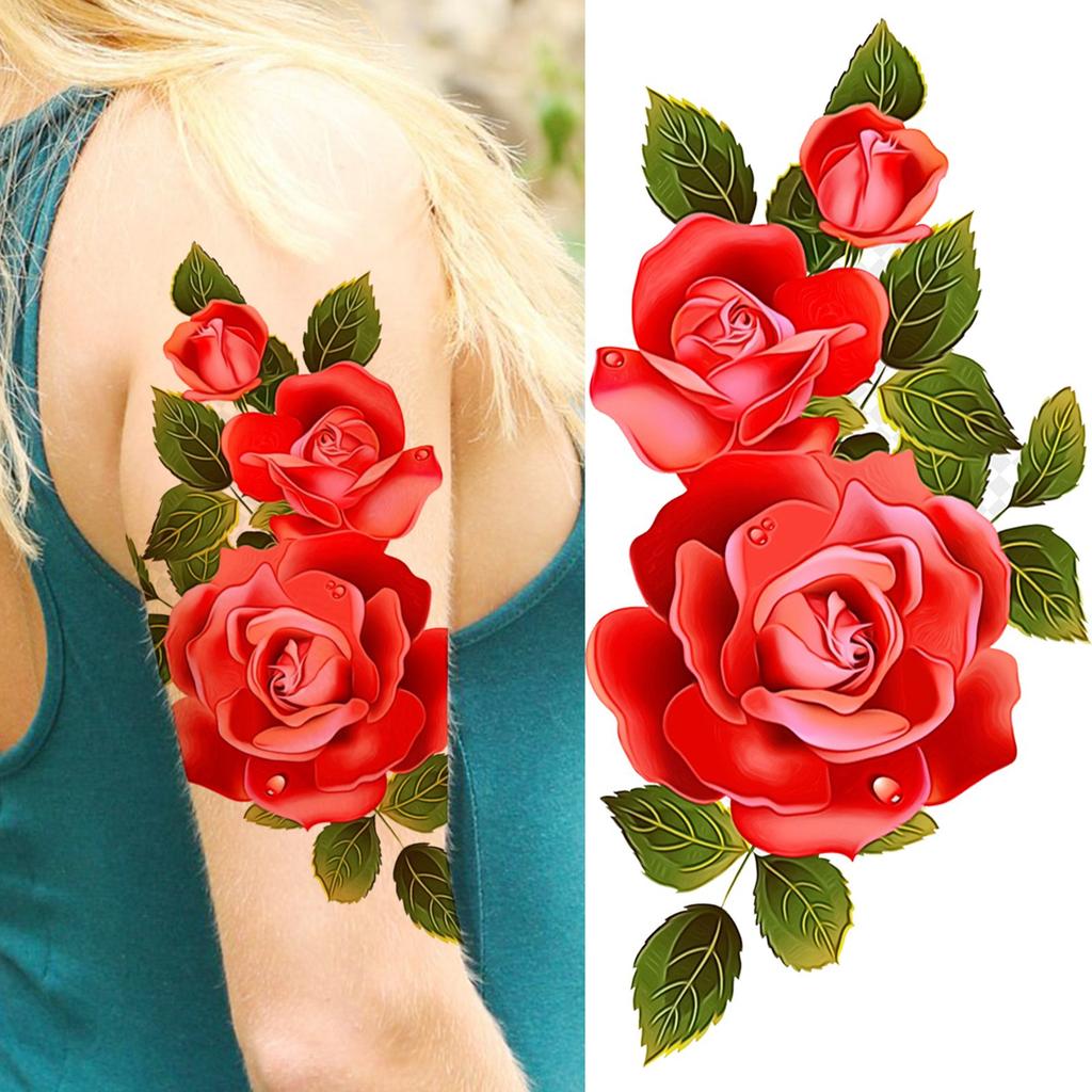 1 Sheet Black Flower Temporary Tattoos For Women Girls Realistic Fake Flora Floral Peony Tattoo Sticker Body Art Painting Decal