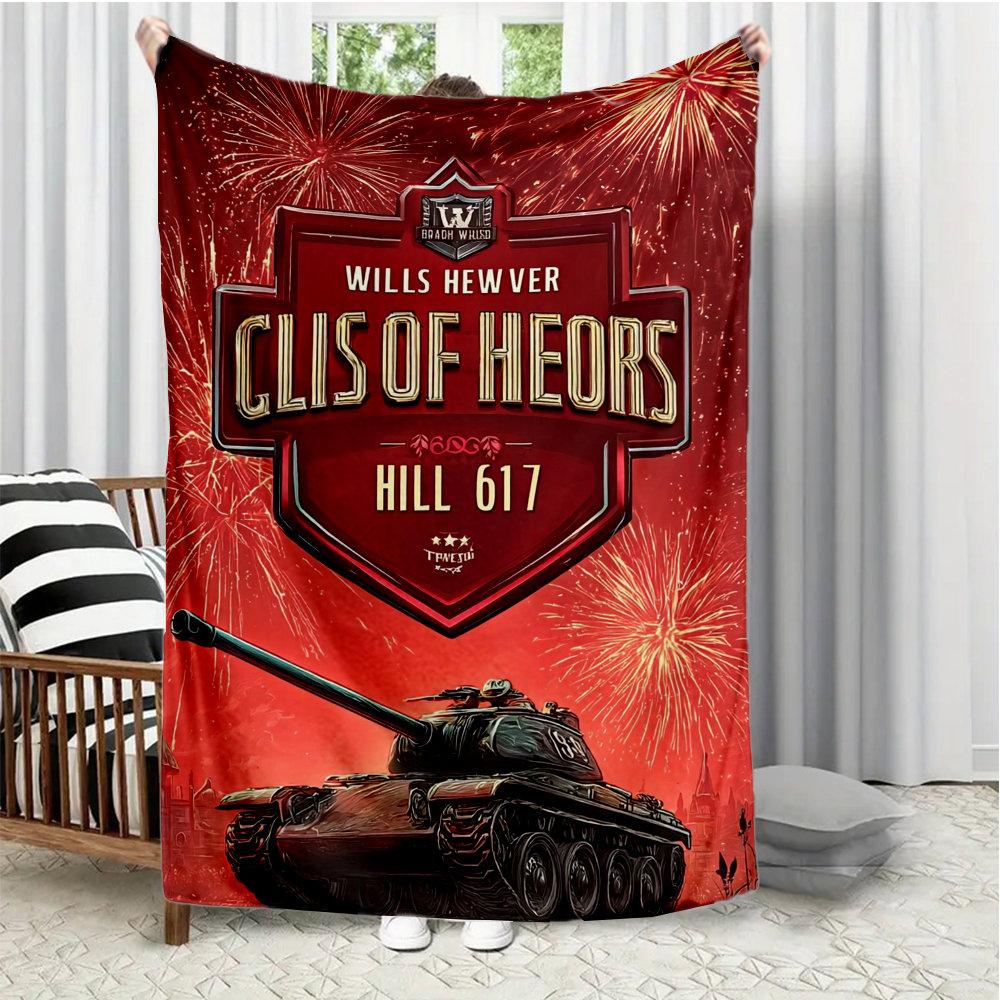 

Red background tank theme Flannel printed blanket suitable for all seasons suitable for living room office sofa and travel 75x90cm