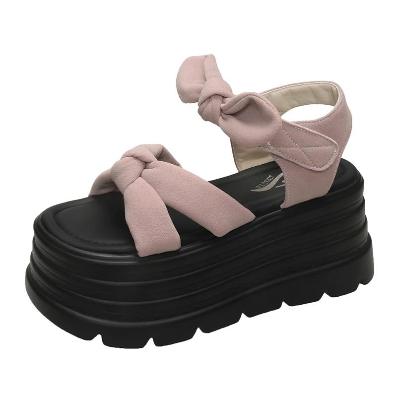 Fashion 8CM High Platform Sandals Women New Summer Breathable High Heels Ladies Butterfly-knot Sneakers Wedges Chunky Slippers Sandalias