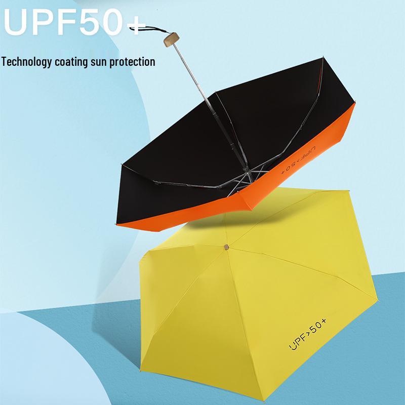 Black Vinyl UV Protection Mini Folding Umbrella - Portable, Full Blackout, Sun Shade Gift.