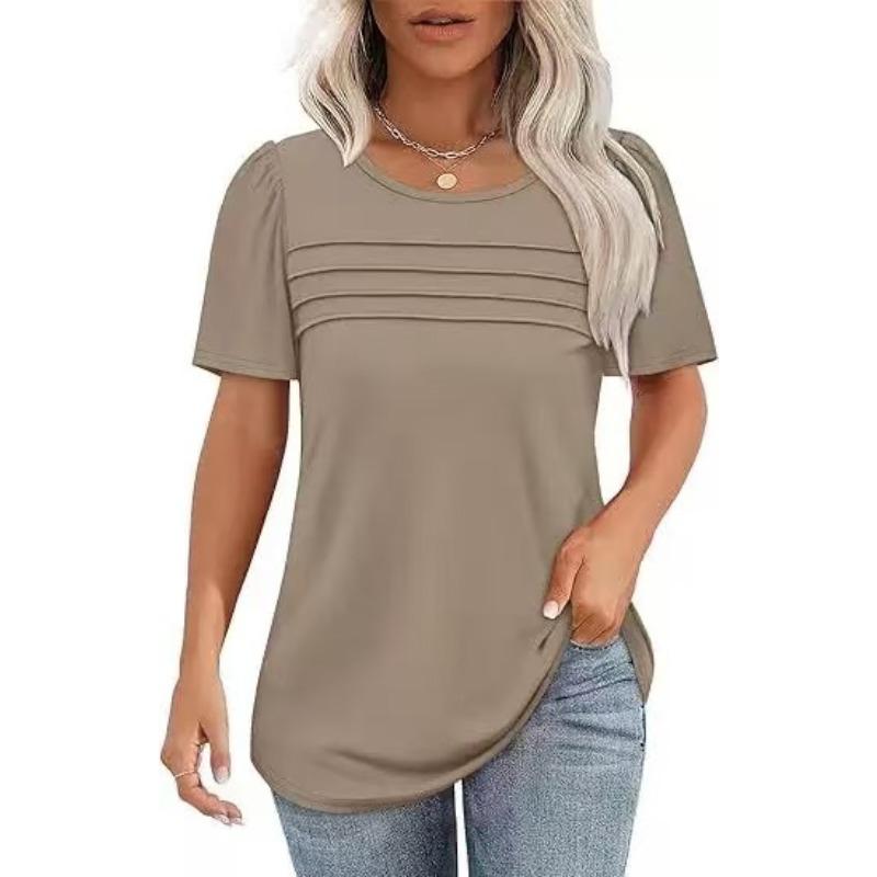 BITCED Women's Fashion Casual Solid Color Print Short Sleeve O-Neck Blouses & Shirts International Design