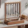 Solid Wood Calligraphy Brush Holder: Desktop Pen Rack with Scholar's Treasures Ornament and Metal Hook Design.