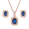 Simple Geometric Square Zircon Stud Earrings Pendant Necklace Women'S, Colored Gemstones Engagement Jewelry Set