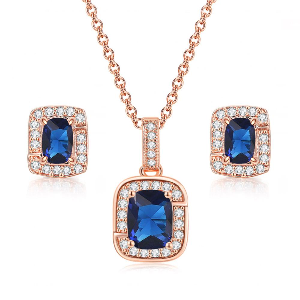 Simple Geometric Square Zircon Stud Earrings Pendant Necklace Women'S, Colored Gemstones Engagement Jewelry Set