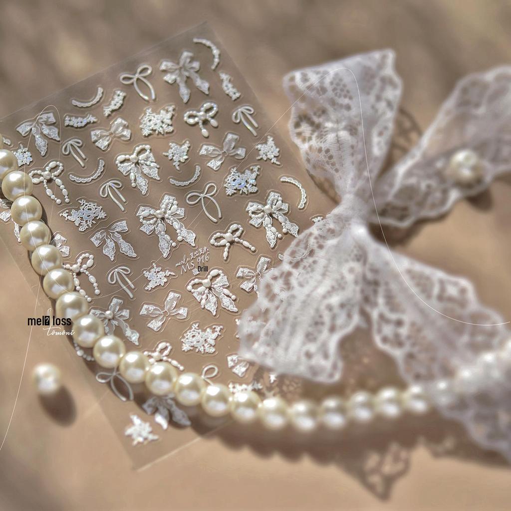 Tomoni Crystal Diamond Ribbon Bow Nail Art Stickers - Exquisite Style.