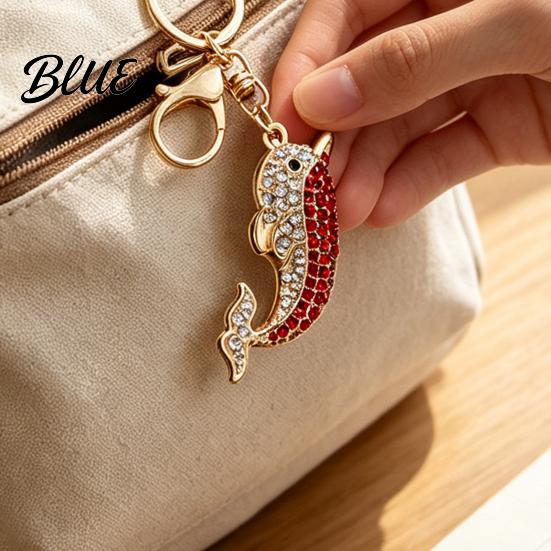 Women Dolphin Keychain Bling Rhinestone Keychain Zinc Alloy Car Key Ring Ocean Theme Sea Animal Pendant for Backpacks Handbag Decoration