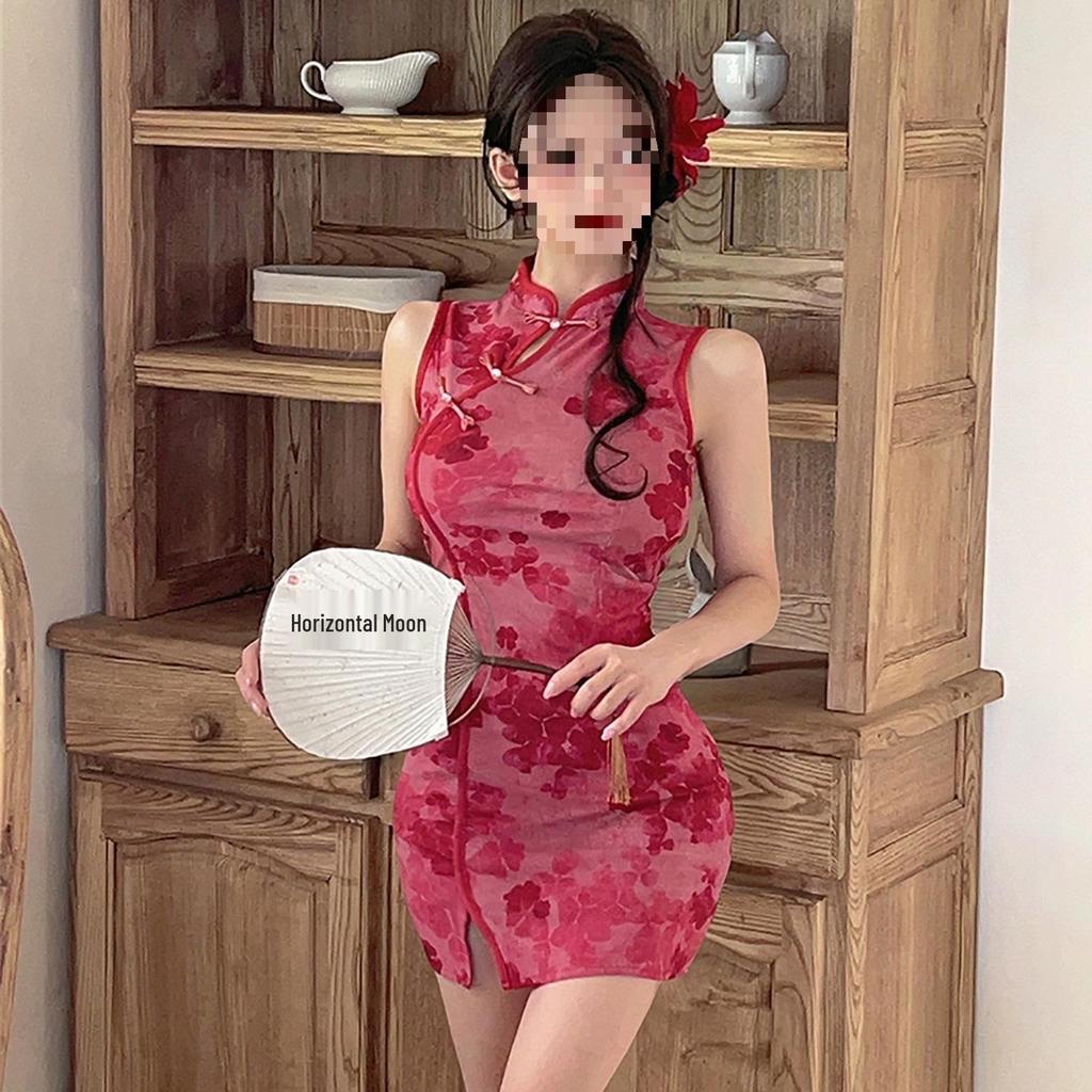 Floral Print Cheongsam Dress with Frog Button & Stand Collar - Slimming Summer Bodycon Skirt for Women