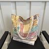 Fashionable Corduroy Canvas Tote Bag With Colorful Stripes And Large Capacity