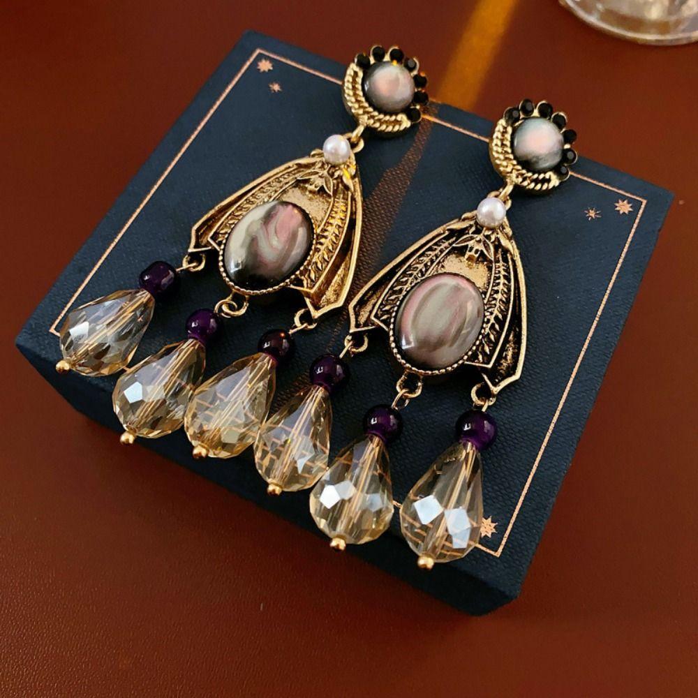Inlaid Rhinestones French Waterdrop Earrings Imitation Pearl Long Tassels Dangle Earrings  Women
