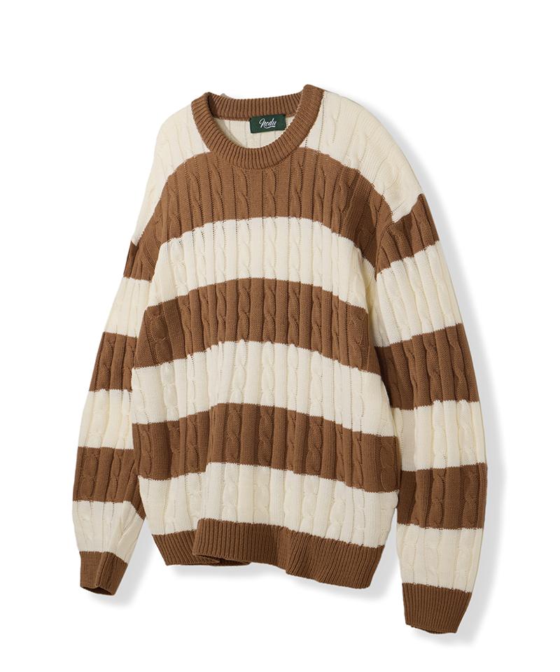 Nod You Cable Stripe Round Knit [Beige] M