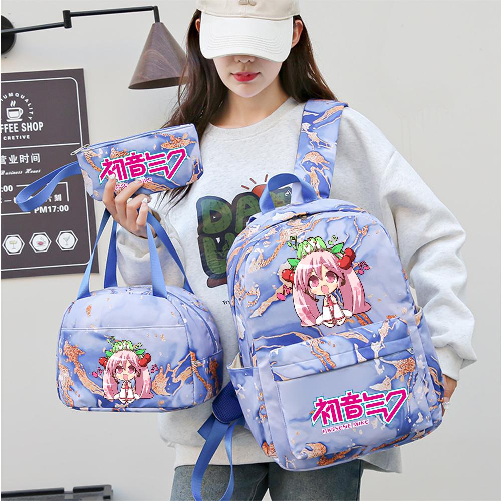 3Pcs/set Anime Hatsune Miku Printed Backpack Handbag Pencil Case for Teenager Student Bookbag Schoolbag Women Large Capacity Waterproof Travel Bag
