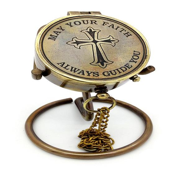 Royal Handicraft Cross Engraved Compass, Finest Gift for Birthday Heavenly Missionary Gift of Faith: May Your Faith Always Lead You