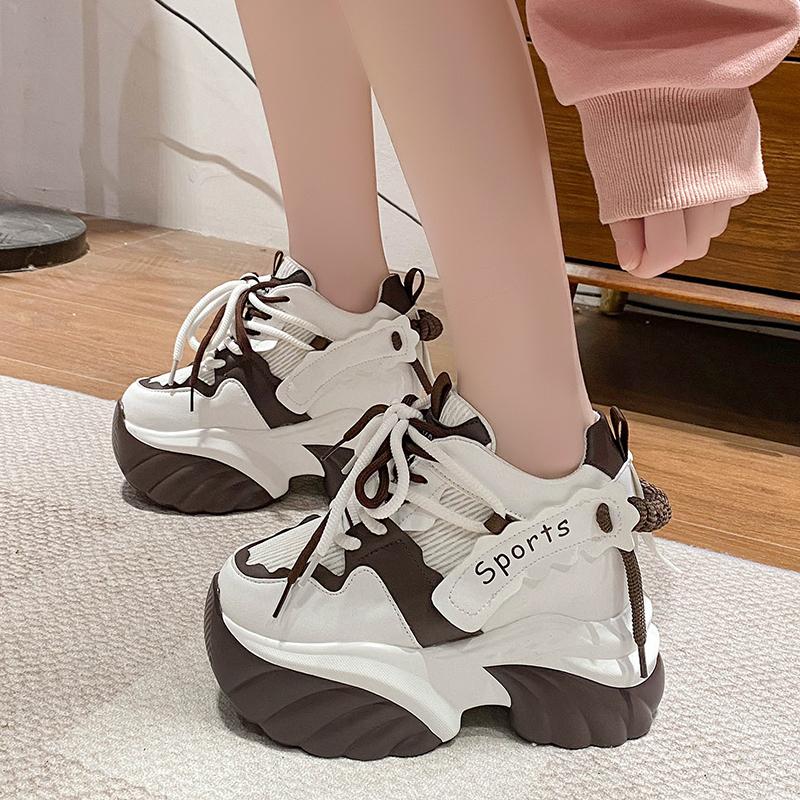 Women Mesh Chunky Sneakers Autumn High Platform Shoes 10CM High Heels Wedges Casual Shoes Woman Breathable Sports Dad Sneakers