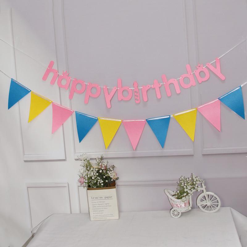 Forest Style Felt Triangle Party Flags In Brown, Blue, and Green