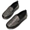 Spring 2026 Casual Fashion Thick Bottom Slip-On Loafers Diamond Embellished Large Size Flat Shoes round Toe Rubber Sole