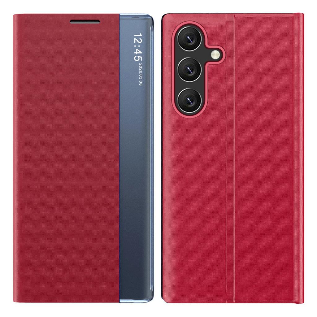 Capa para Samsung Galaxy S26 com Janela de Visualização Resistente a Arranhões em Couro PU com Flip e Suporte