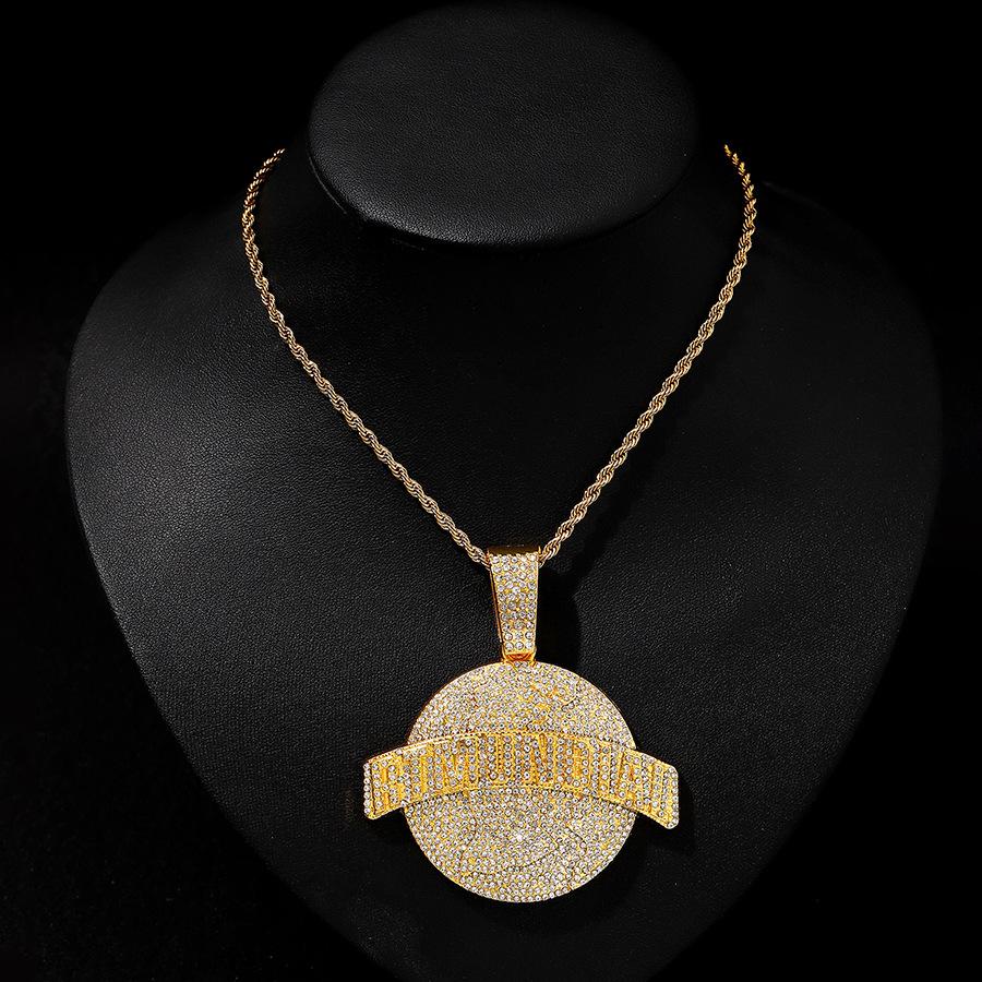 Hip Hop Alloy Full Diamond Round Pendant RTMUDIAL Hip Hop Style Cuban Round Brand Necklace Men's Necklace