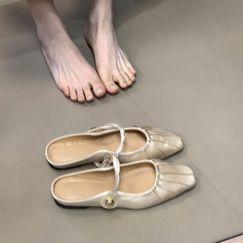French toe half slippers women's summer wear high-end Mary Jane shoes Muller shoes cool slippers