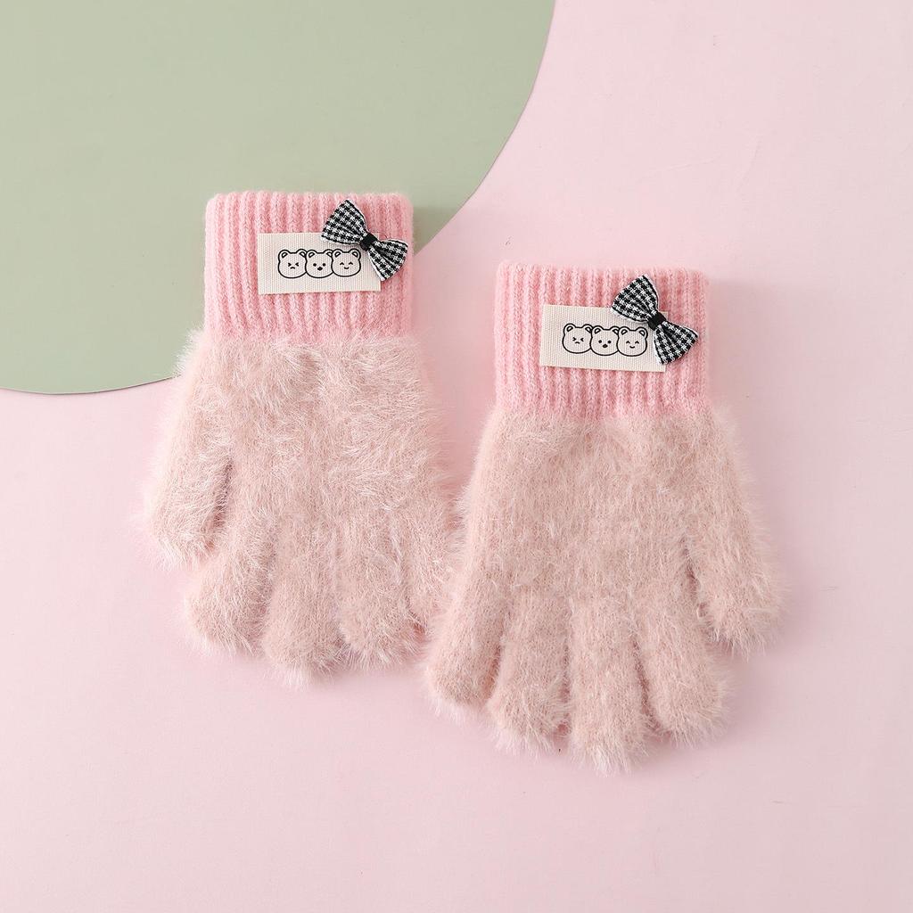 Luvas de Inverno Infantis Fofas de Urso Estilo Coreano - Quentes, À Prova de Frio, Design de Cinco Dedos para Meninos e Meninas