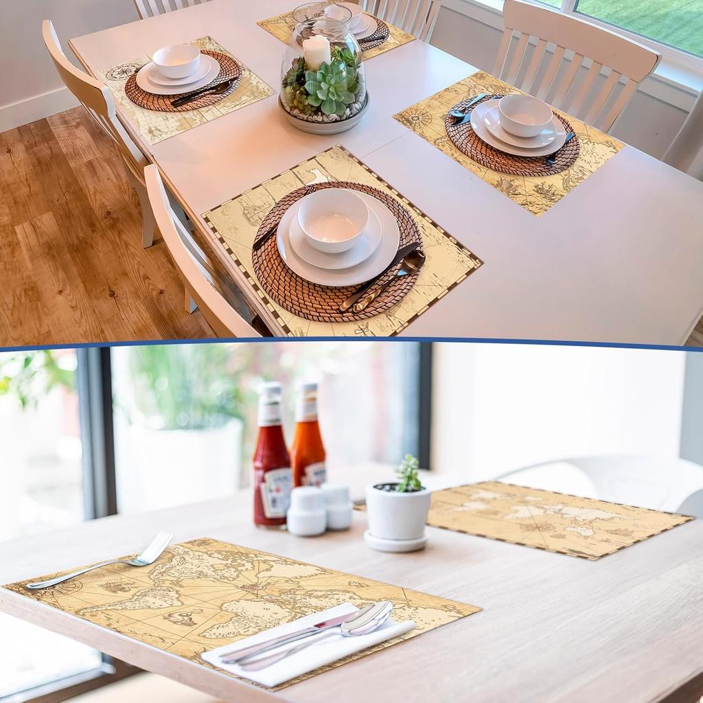 Eaasty 50 Disposable World Map Paper Placemats Vintage World Map for Old Paper Retro Style Decorative Travel Adventure Table Mat for Geography