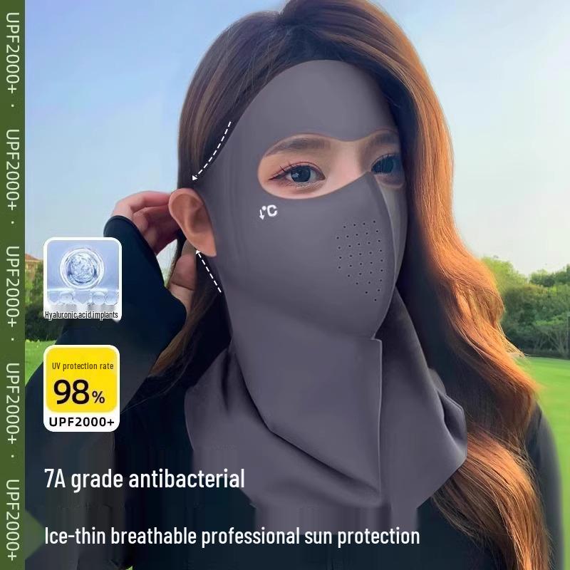 Seamless 3D Full-Face Sunscreen Mask with Summer Ice Silk and Integrated UV Protection for Women