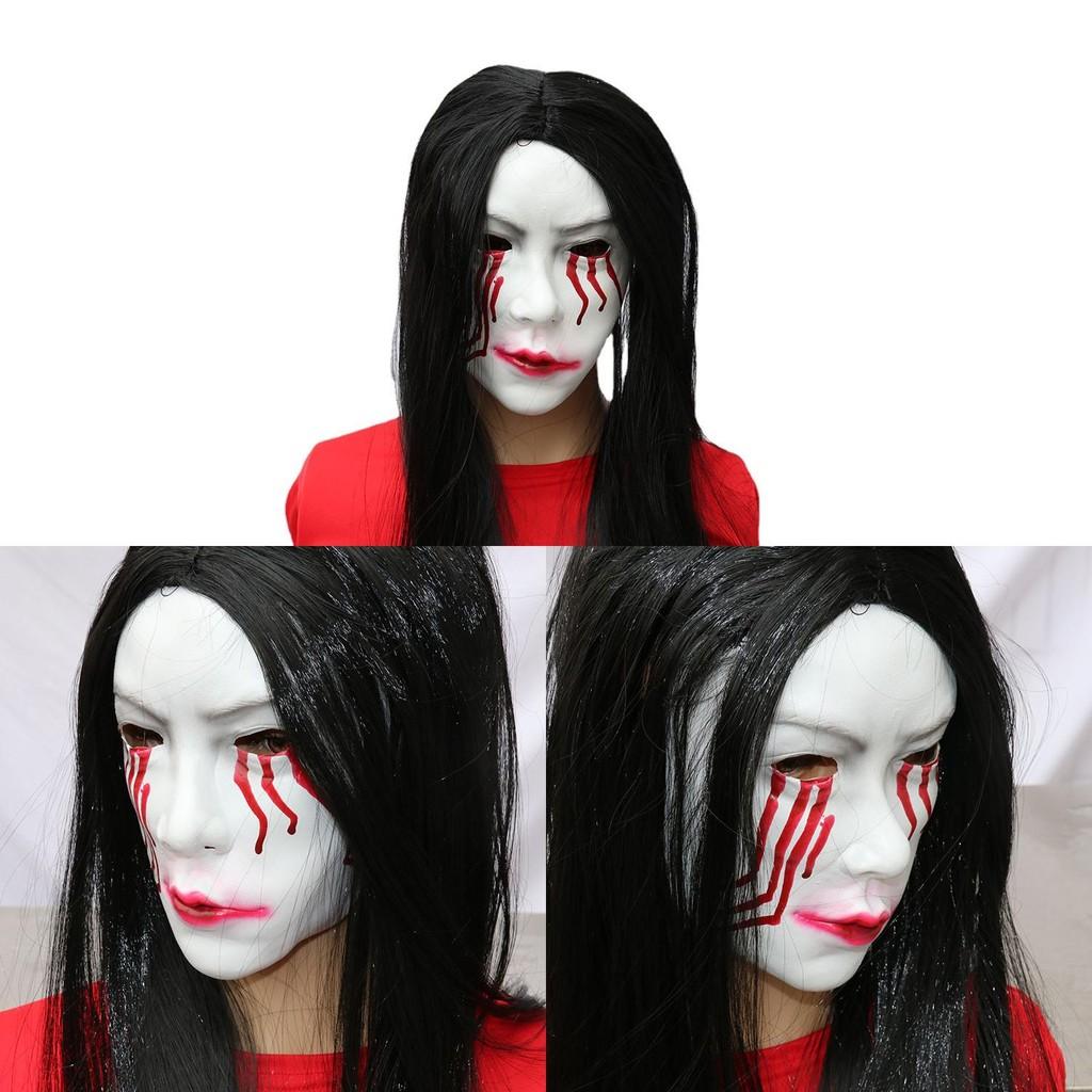 Bleeding Eye Sadako Mask Wig Cosplay Ghost Halloween Party Stage Performance