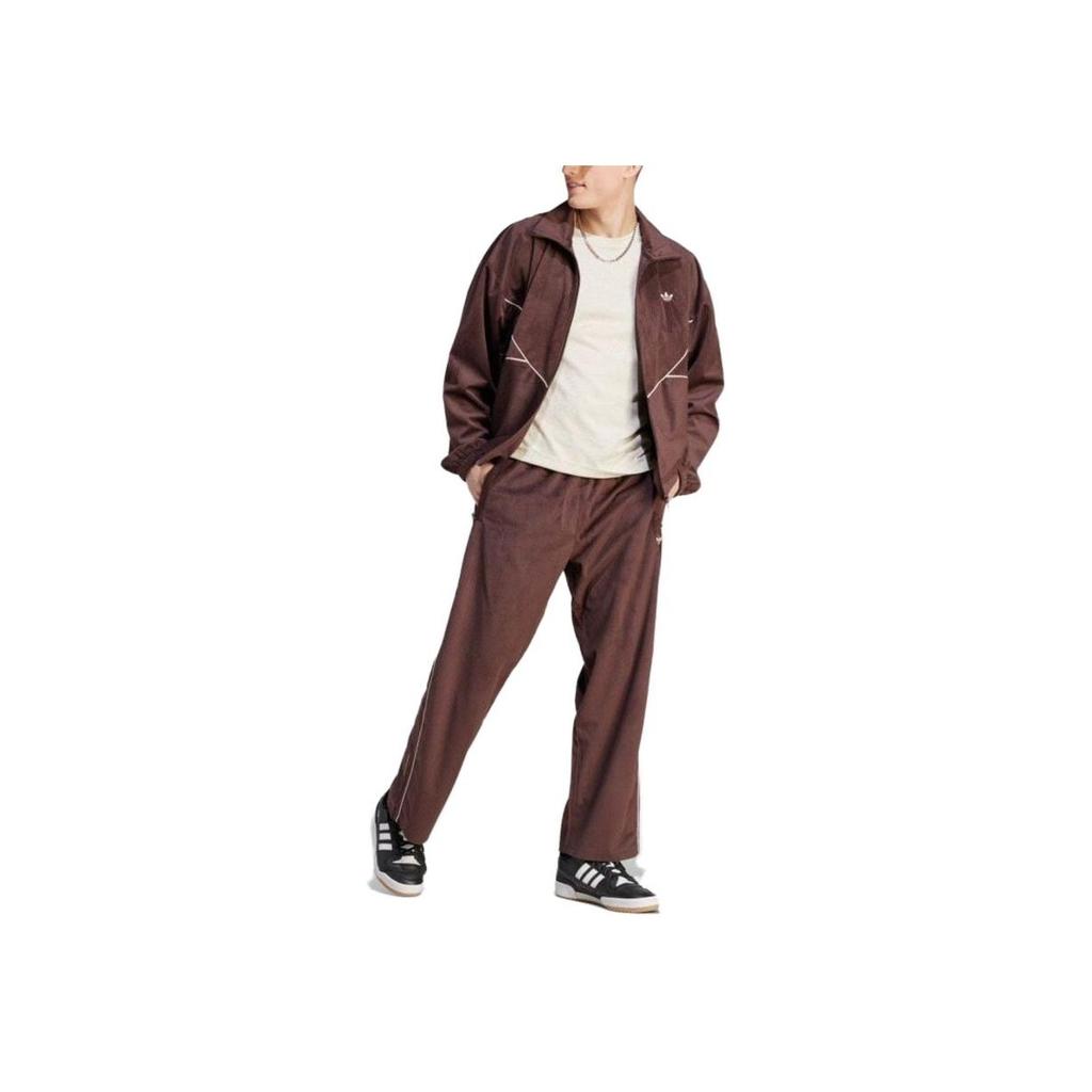 Adidas Originals Striped Stand Collar Zip-Up Long Sleeve Jacket Men Jacket Brown II5787