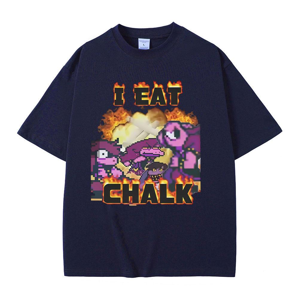Game Deltarune I Eat Chalk Funny Meme Tshirt Men Women Causal Cotton Short Sleeve Tshirts Male Otaku Lovers Fans Gift T Shirts