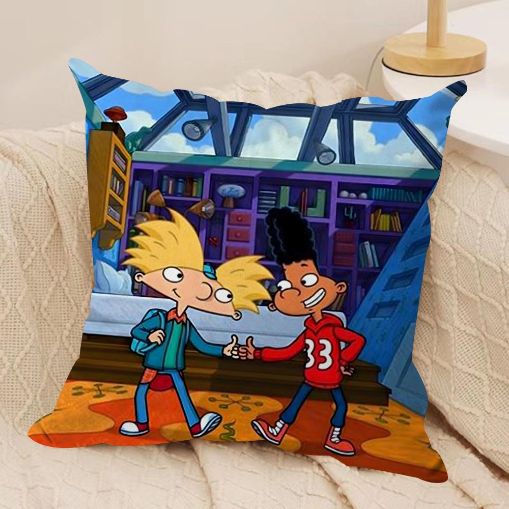 H-Hey ArnoldS Cushion Cover Silky Short Plush Double-Sided Printed Pillow Case for Sofa All Seasons Home Decor Gift